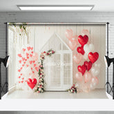 Aperturee - Aperturee White Wood Wall House Red Balloons Floral Backdrop